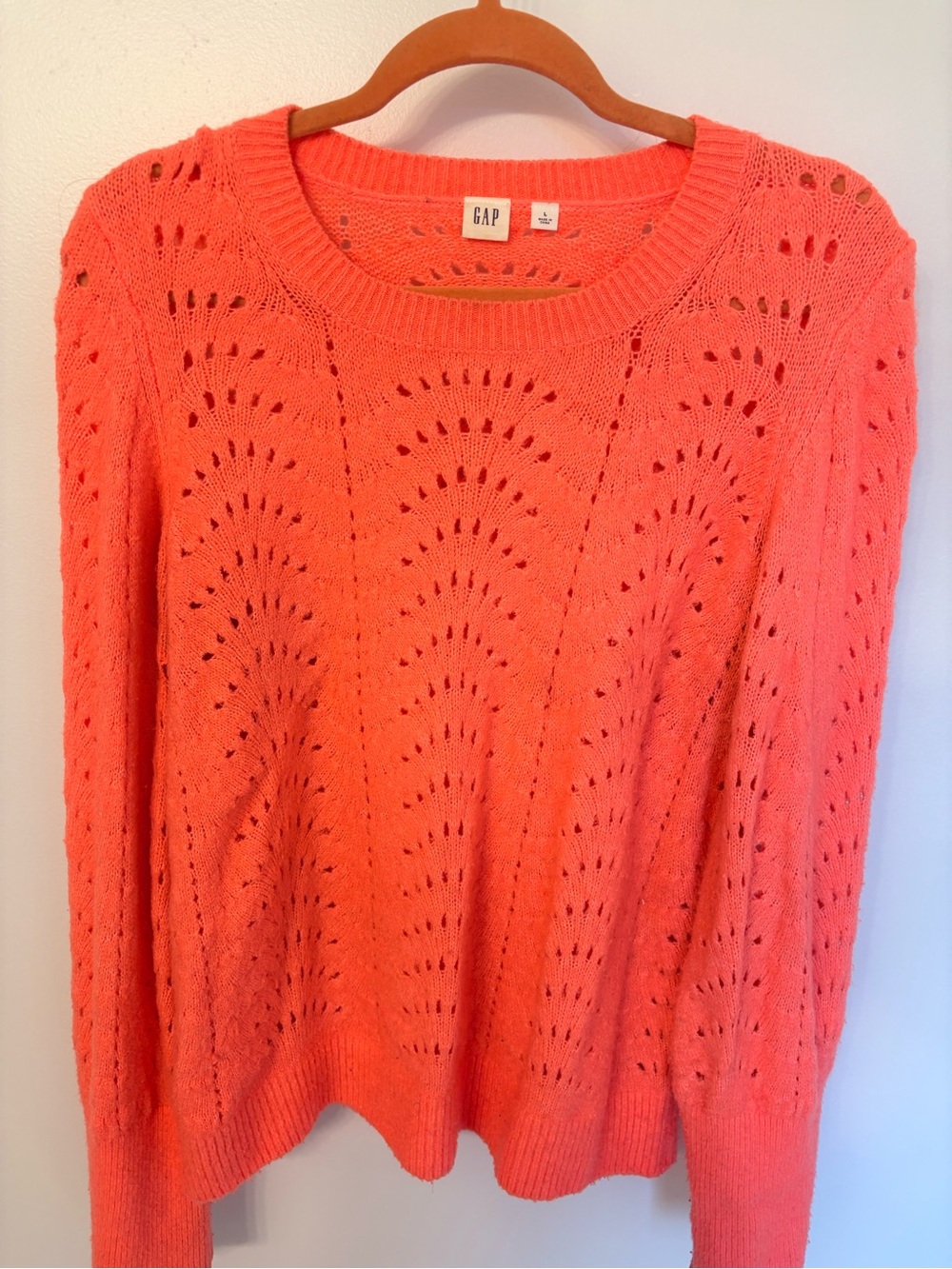 GAP Women's Coral Open-Knit Crewneck Sweater